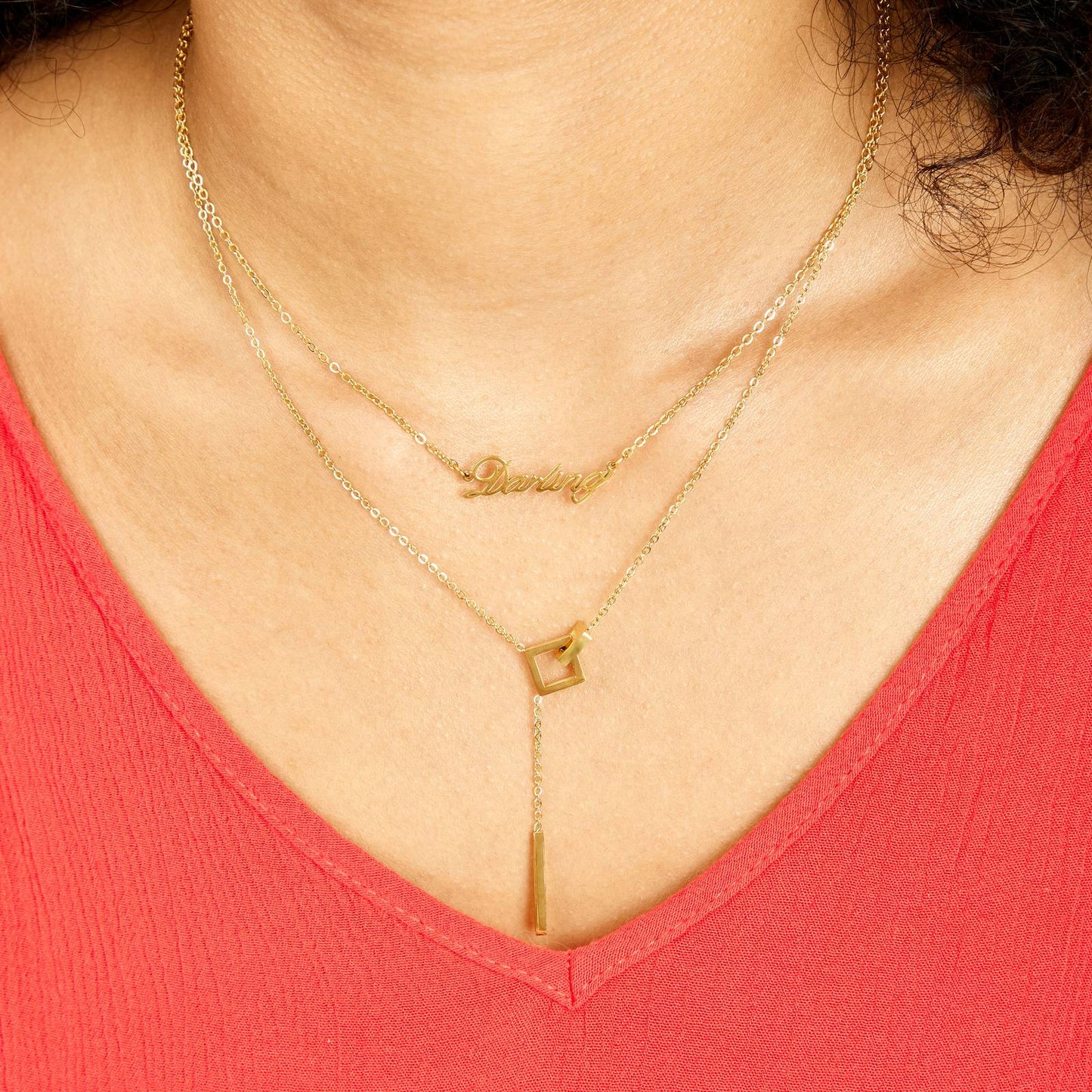 CHIC DROP NECKLACE, 18K GOLD PLATED STEEL