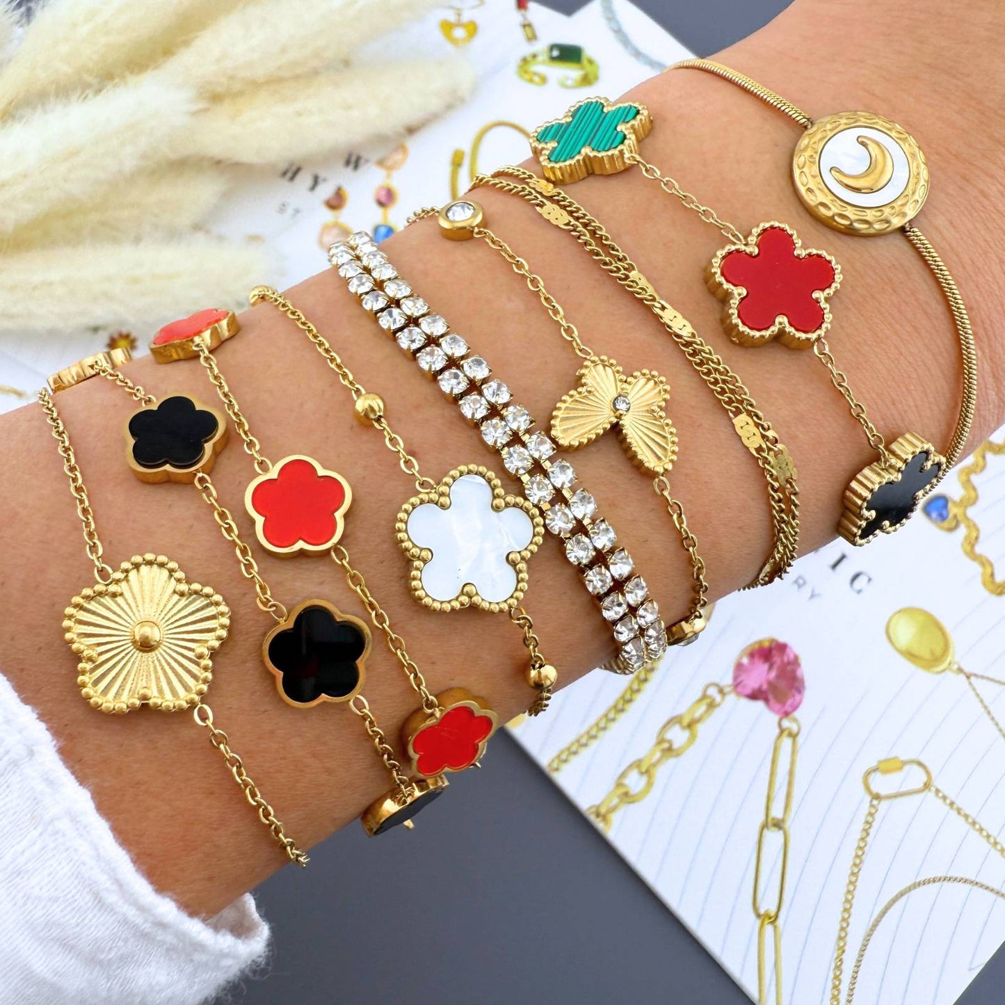 FLOWER MEADOW BRACELET, 18K GOLD PLATED STEEL