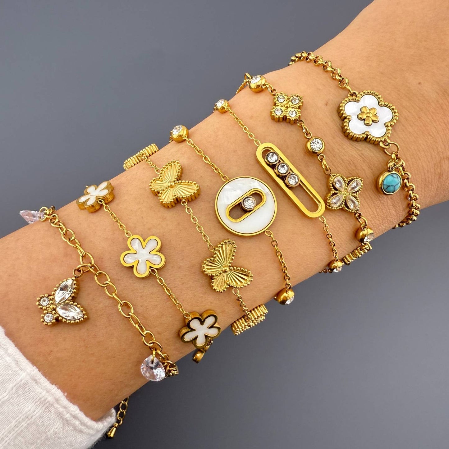 FLOWER MEADOW BRACELET, 18K GOLD PLATED STEEL