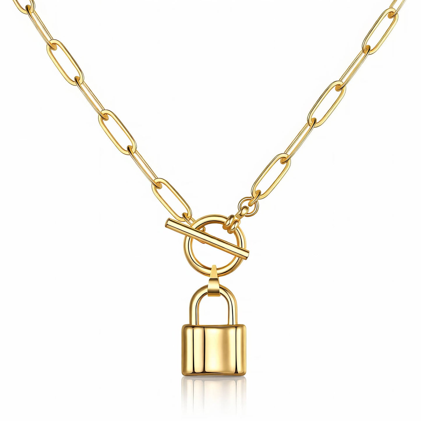 LOCK NECKLACE, 18K GOLD PLATED STEEL