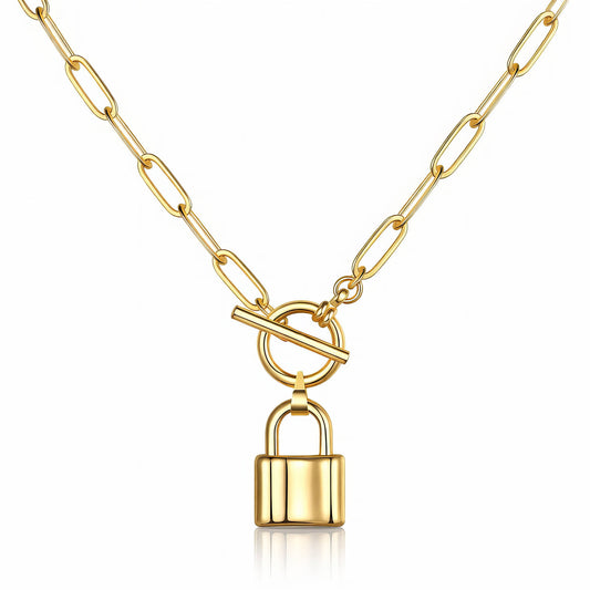 LOCK NECKLACE, 18K GOLD PLATED STEEL