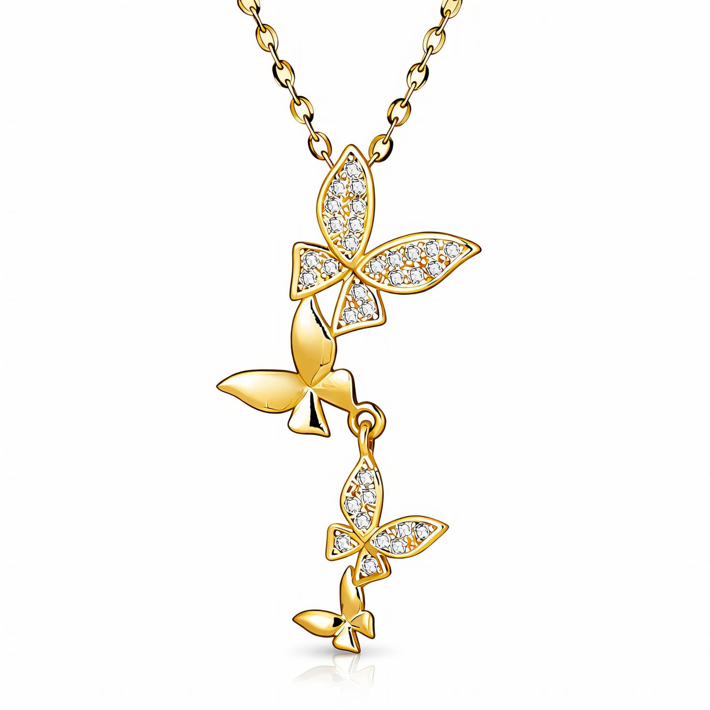 BUTTERFLIES NECKLACE, 18K GOLD PLATED STEEL