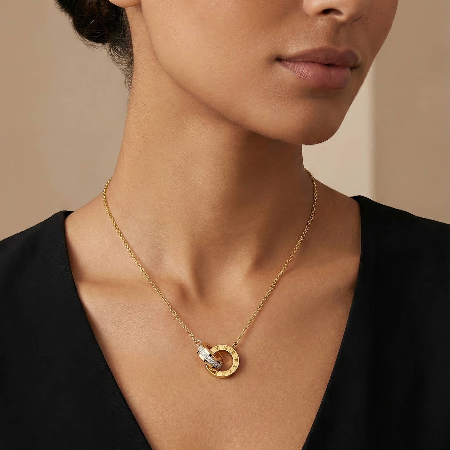 LV NECKLACE, 18K GOLD PLATED STEEL