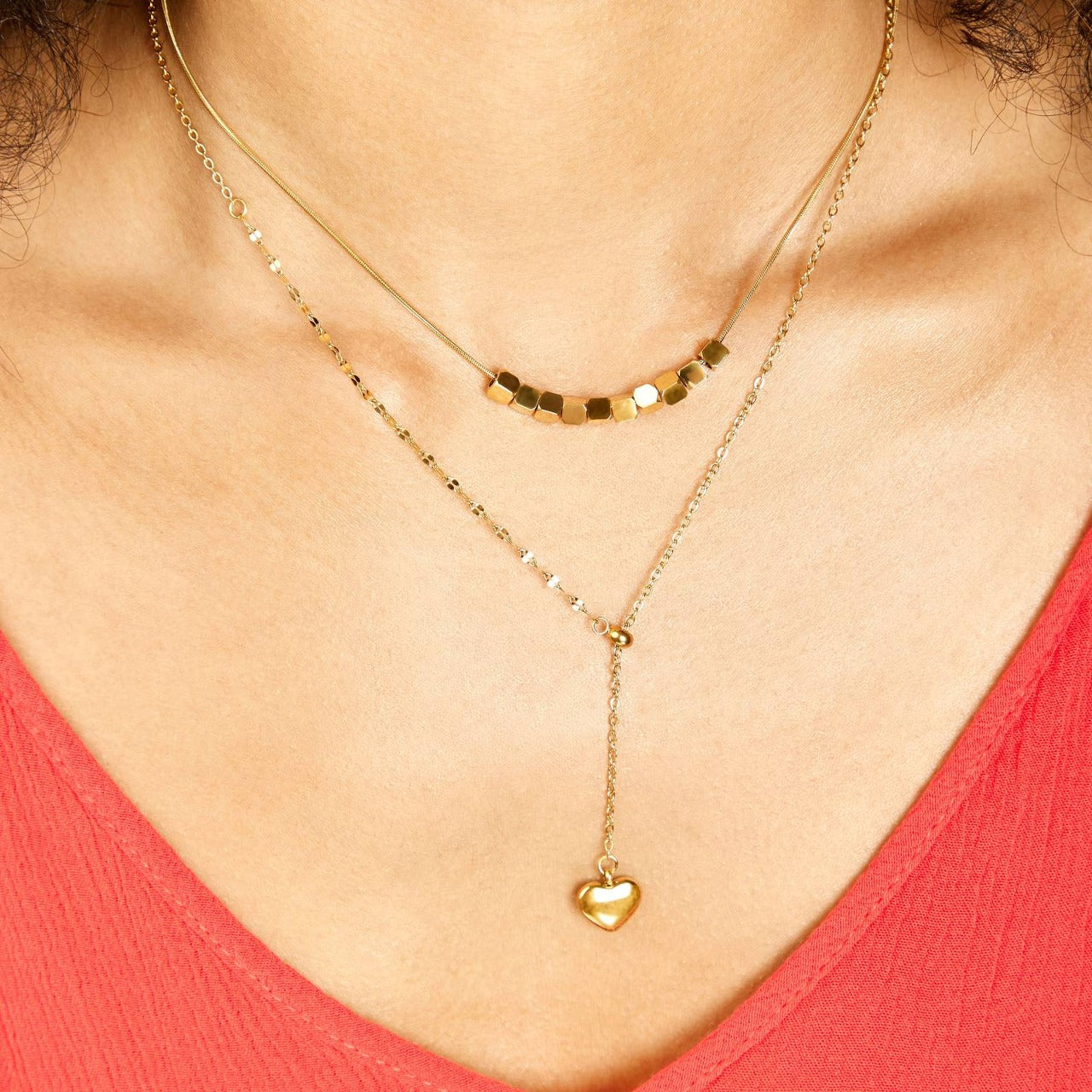 LOVE DROPS NECKLACE, 18K GOLD PLATED STEEL