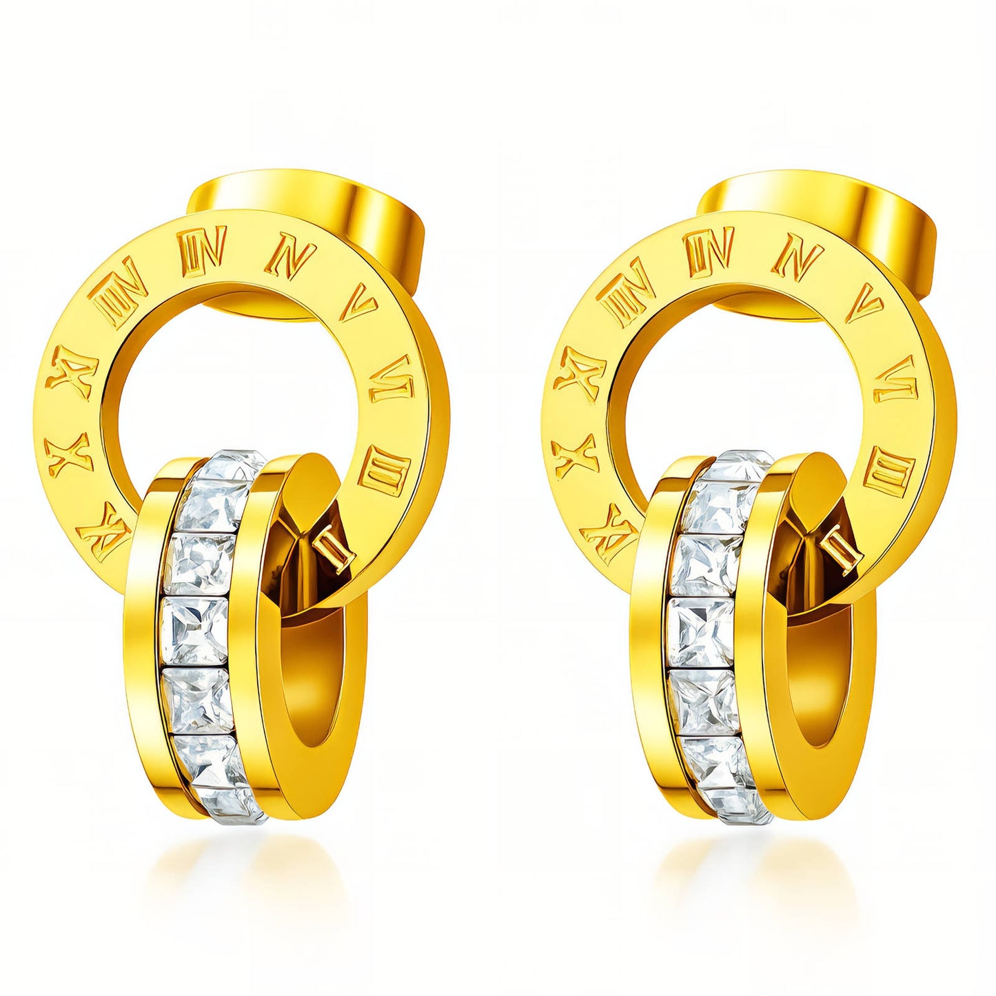 LV EARRINGS, 18K GOLD PLATED STEEL