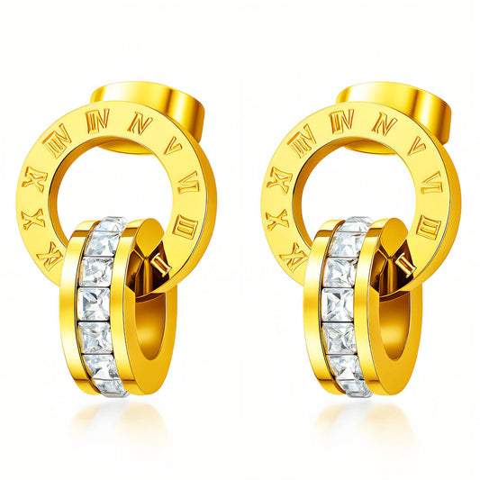 LV EARRINGS, 18K GOLD PLATED STEEL