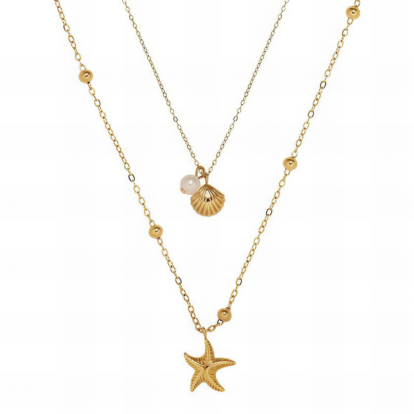 SALT & STAR NECKLACE, 18K GOLD PLATED STEEL