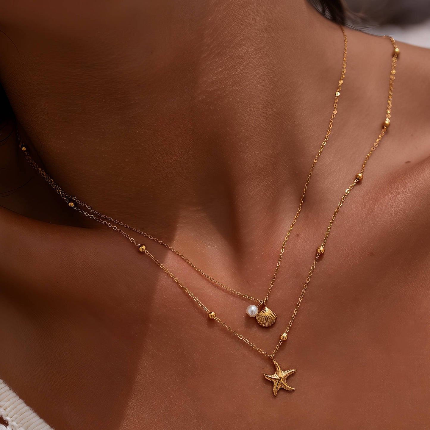 SALT & STAR NECKLACE, 18K GOLD PLATED STEEL