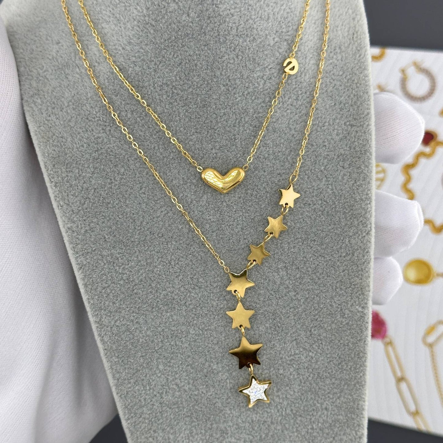 GOLDEN HEART NECKLACE, 18K GOLD PLATED STEEL