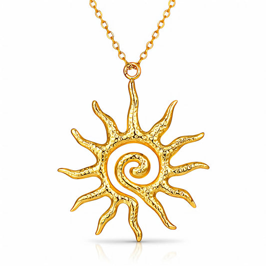 SUN NECKLACE, 18K GOLD PLATED STEEL