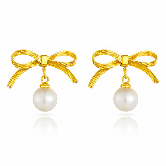 BOWS EARRINGS, 18K GOLD PLATED STEEL